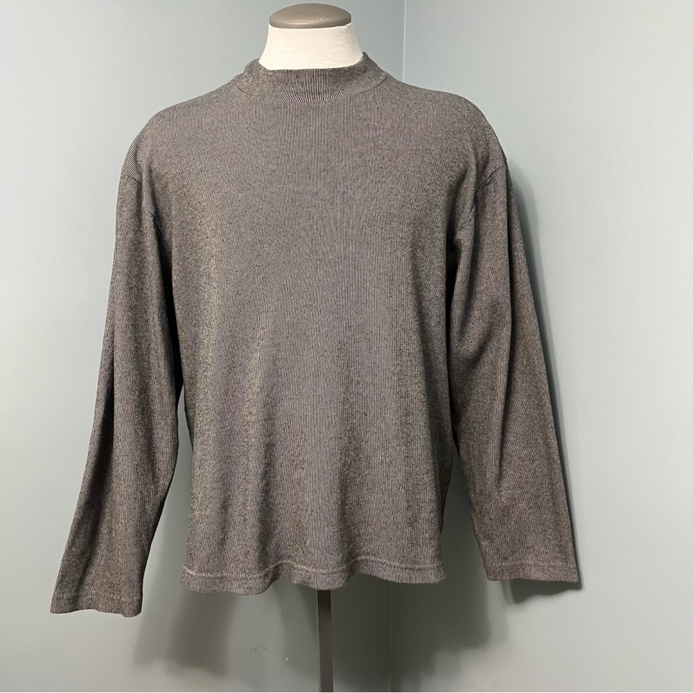 PIERRE CARDIN Grey and black long sleeve cotton striped Sweater Mens size large